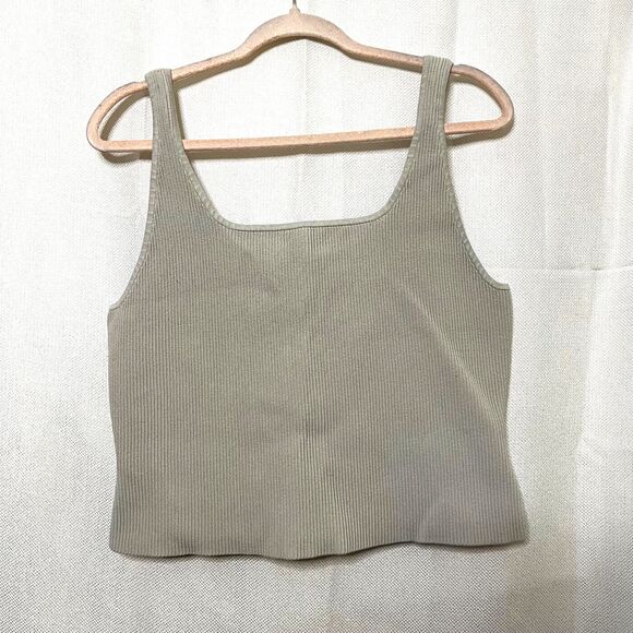Aritzia Babaton Sculpt Knit Squareneck Cropped Tank 2X Matte Pearl Tan - Picture 2 of 12